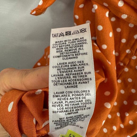 ASOS Orange & White Polka Dot Belted Midi Cotton Sheath Dress - Picture 9 of 10